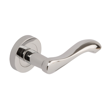 Venus Lever Door Handle on Round Rose Polished Chrome Plate