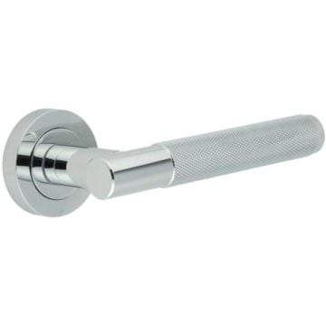 Bari Lever Door Handle on Round Rose Polished Chrome Finish