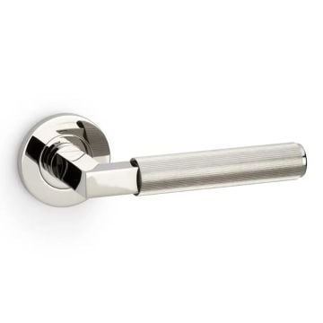 Hurricane Reeded Lever on Round Rose Polished Nickel