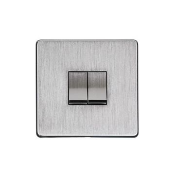Heritage Studio 2 Gang (1x Intermediate & 1x Two Way) Rocker Switch Satin Chrome Plate