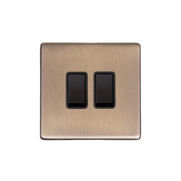 Heritage Vintage 2 Gang 2 Way Rocker Switch Brushed Antique Brass Lacquered