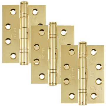 Fire Door Ball Bearing Hinge 102 x 76 mm FR30/60 Polished Brass Finish - Pack of 3
