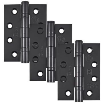 Fire Door Ball Bearing Hinge 102 x 76 mm FR30/60 Matt Black Finish - Pack of 3