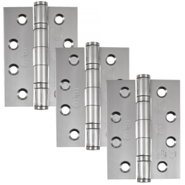 Fire Door Ball Bearing Hinge 102 x 76 mm FR30/60 Grade 13 Polished Stainless Steel - Pack of 3