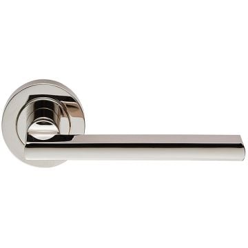 Trentino Lever Door Handle on 50 mm Round Rose Polished Nickel Plate