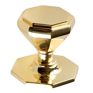 Octagonal Centre Door Knob 65 mm Polished Brass Lacquered