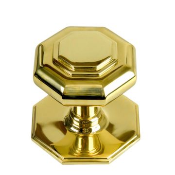 Octagonal Centre Door Knob 69 mm Polished Brass Lacquered