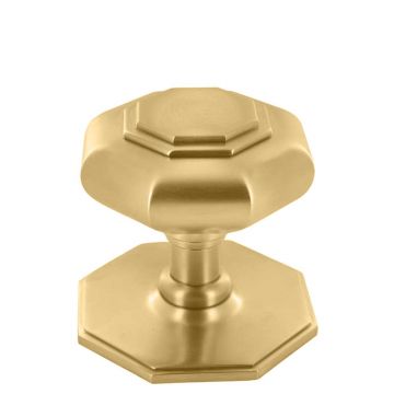 Octagonal Centre Door Knob 69 mm Satin Brass Unlacquered