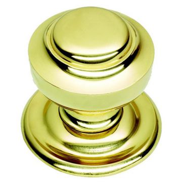 Round Centre Door Knob 82 mm Polished Brass Lacquered