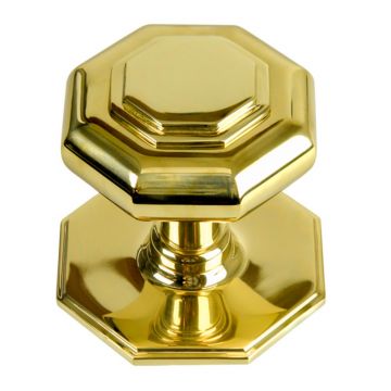 Octagonal Centre Door Knob 100 mm Polished Brass Lacquered