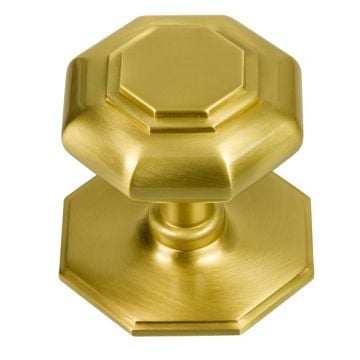Octagonal Centre Door Knob 100 mm Satin Brass Unlacquered
