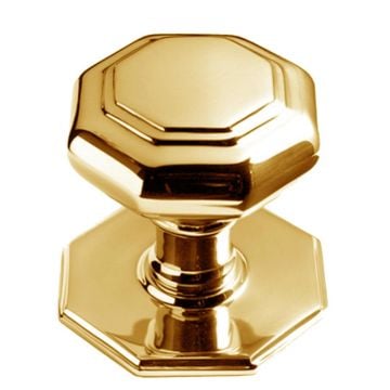 Octagonal Centre Door Knob 102 mm Polished Brass Lacquered