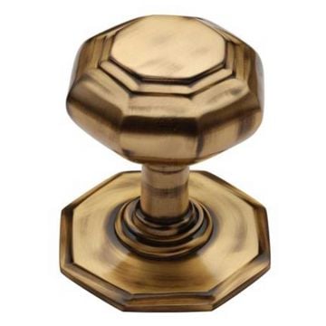 Octagonal Centre Door Knob 70 mm Brushed Antique Brass Lacquered