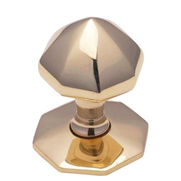 Octagonal Centre Door Knob 57 mm Polished Brass Lacquered