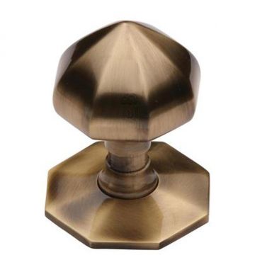 Octagonal Centre Door Knob 57 mm Brushed Antique Brass Lacquered