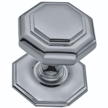 Flat Octagonal Centre Door Knob 102 mm Satin Chrome Plate