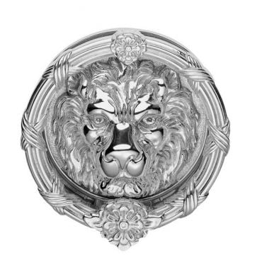 Circular Lions Head Door Knocker 150 mm  Polished Chrome Plate