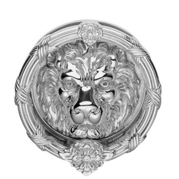 Circular Lions Head Door Knocker 238 mm  Polished Chrome Plate
