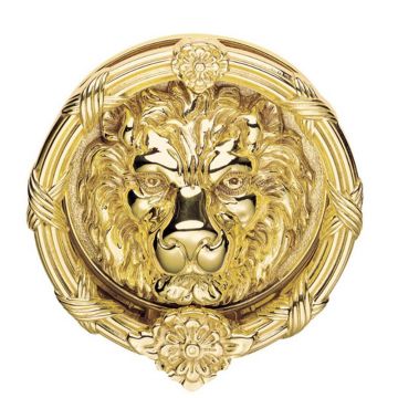 Circular Lions Head Door Knocker 150 mm  Polished Brass Lacquered