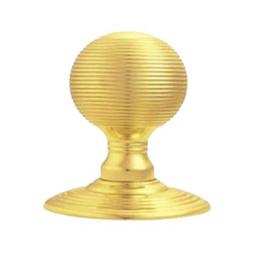 Reeded Door Knob 51 mm Concealed Fix Polished Brass Lacquered
