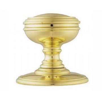 Bun Door Knob With Grooved Pattern 52mm Polished Brass Lacquered