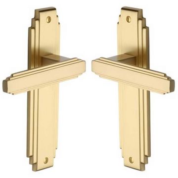 Art Deco Sprung Lever Latch 204 mm Satin Brass Lacquered