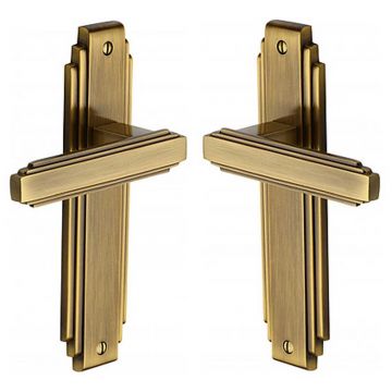 Art Deco Sprung Lever Latch 204 mm Brushed Antique Brass Lacquered