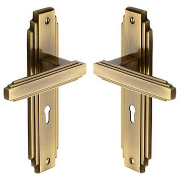 Art Deco Sprung Lever Lock 204 mm Brushed Antique Brass Lacquered