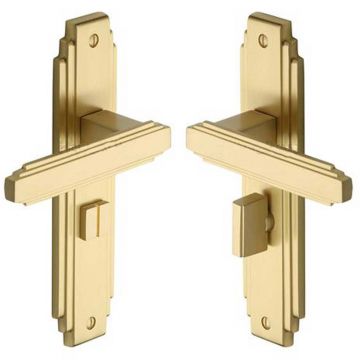 Art Deco Sprung Bathroom Lever 204 mm Satin Brass Lacquered