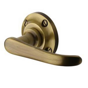Windsor Lever Latch on Round Rose Brushed Antique Brass Lacquered