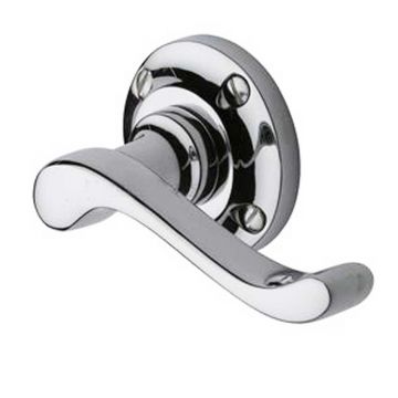 Scroll Lever Latch on Round Rose Polished Chrome Plate