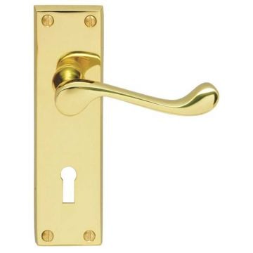 Scroll Lever Lock Handle Polished Brass Lacquered