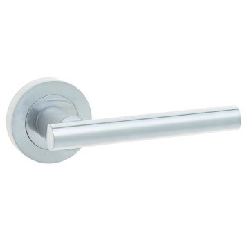 Petra Lever Door Handle on Round Rose Satin Chrome Plate