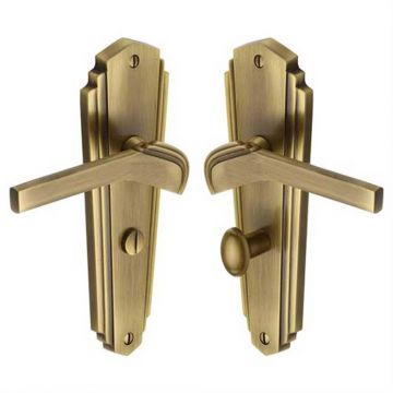 Waldorf Deco Sprung Bathroom Lever 203 mm Brushed Antique Brass Lacquered