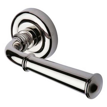 Colonial Lever Handle on Round Rose Polished Nickel Plate