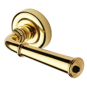 Colonial Lever Handle on Round Rose Polished Brass Lacquered