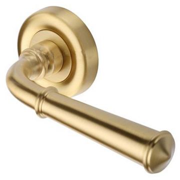 Colonial Lever Handle on Round Rose Satin Brass Lacquered