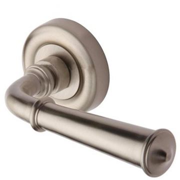Colonial Lever Handle on Round Rose Satin Nickel Plate