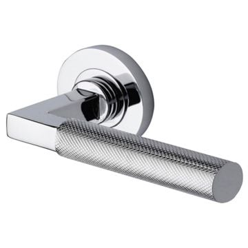 Quinta Knurled Lever Door Handle Polished Chrome Plate
