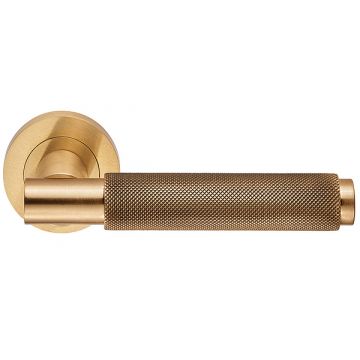 Criterion DL05 Lever Door Handle on Round Rose Satin Brass Lacquered