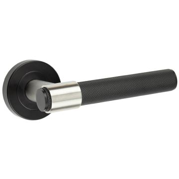 T Bar Knurled Lever Round Rose 54 mm Dia Matt Black and Satin Stainless Steel