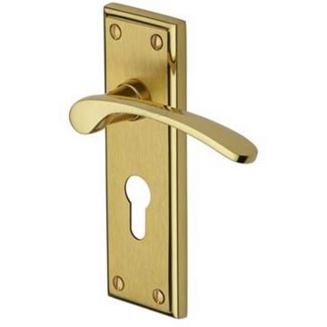 Hilton Lever Euro Profile Polished Brass & Satin Brass Lacquered