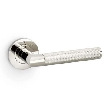 Harrier Knurled Lever Handle on Round Rose Polished Nickel