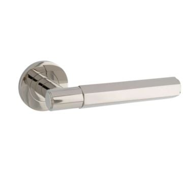 Colonial Lever Handle on Round Rose Brushed Antique Brass Lacquered
