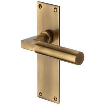 Bauhaus Lever Latch on Backplate Brushed Antique Brass Lacquered