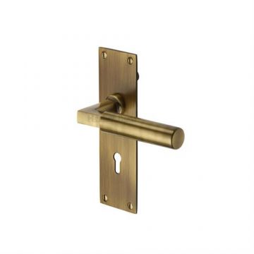 Bauhaus Lever Lock on Backplate Brushed Antique Brass Lacquered