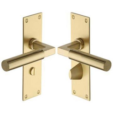 Bauhaus Bathroom Lever on Backplate Satin Brass Lacquered
