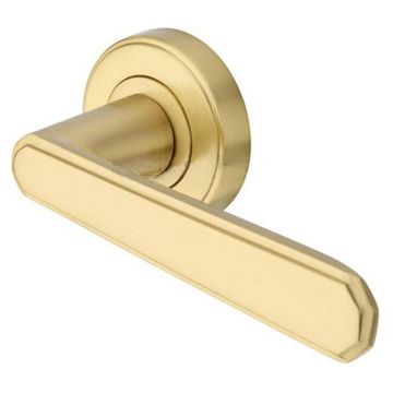 Art Deco Round Rose Lever Satin Brass Lacquered