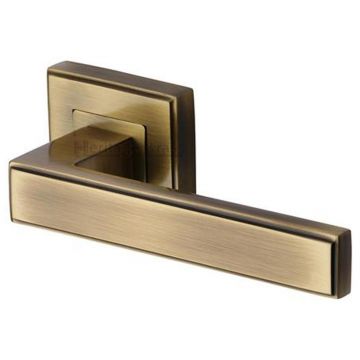 Art Deco Square Rose Lever Brushed Antique Brass Lacquered