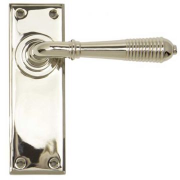 Reeded Lever Latch on Backplate Polished Nickel Plate